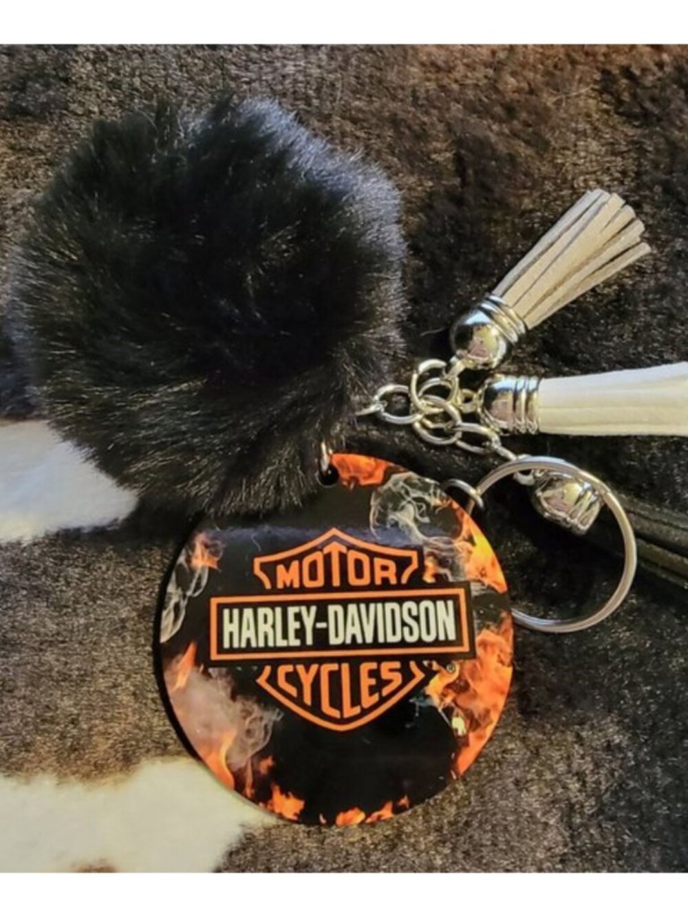 Harley Davidson Pom Pom Tassel Keychain